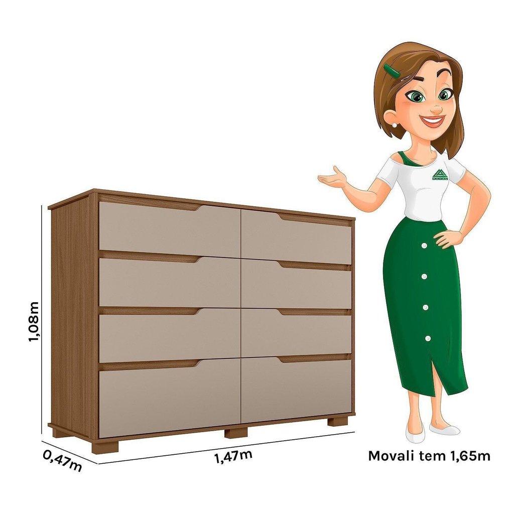 Cômoda para Quarto 8 Gavetas 147cm Georgia Marrom/Carvalho/Fendi Carvalho/Fendi · foto 2