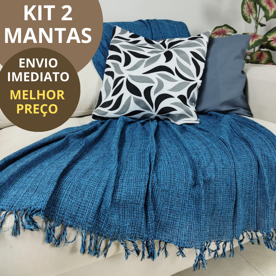 KIT 2 Mantas Para Sofá 2,10m x 1,20 m Algodão Decorativa Artesanal | Cobre Sofá e Colchão RELAMPAGO