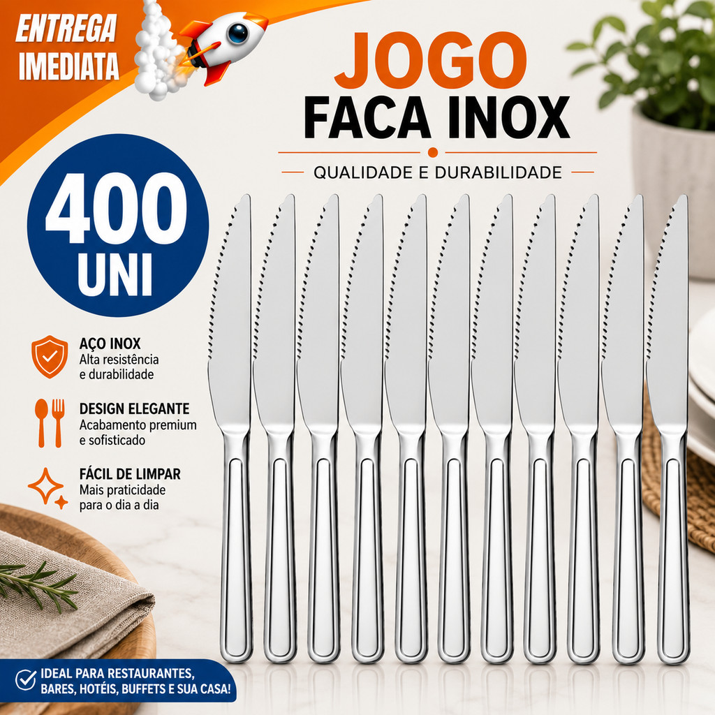 Kit 400/200/100 Facas Aço Inox Grande Luxo Restaurante Buffet Hotel Cozinha Churrasco Faqueiro Profissional e Doméstico