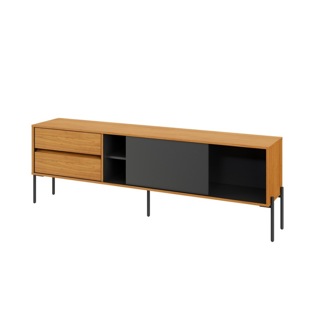 Rack para TV 100% Mdf com 2 Gavetas e 1 Porta de Correr Freijó/Preto – Dalla Costa — imagem 2 de 2