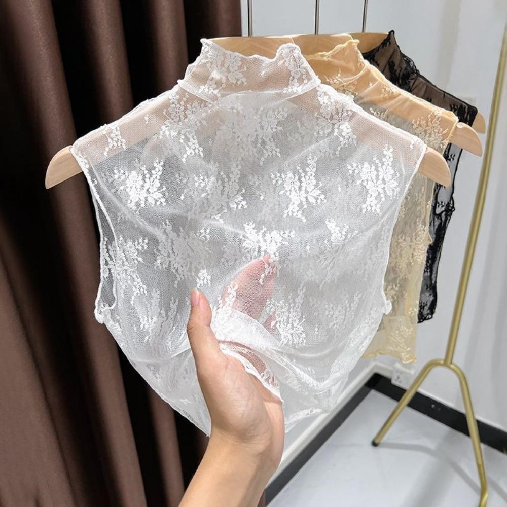 Colar Falso PEONYQ , Gola Falsa Floral De Renda Removível , Branco Preto , Regata Fina Feminina