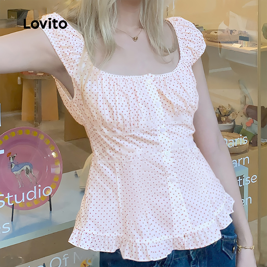 Detalhes do (New) Lovito Blusa Fofa Primavera/verão Blusa Branca para Mulheres L151AD180