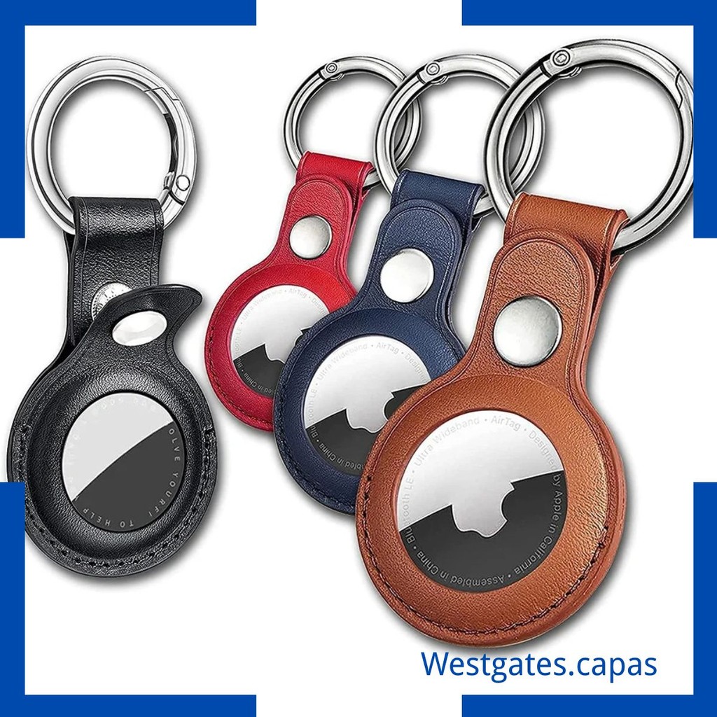 capa Couro sintetico Tracker Locator Device, Anti-Lost Com Chaveiro Premium compativel para Apple Airtags