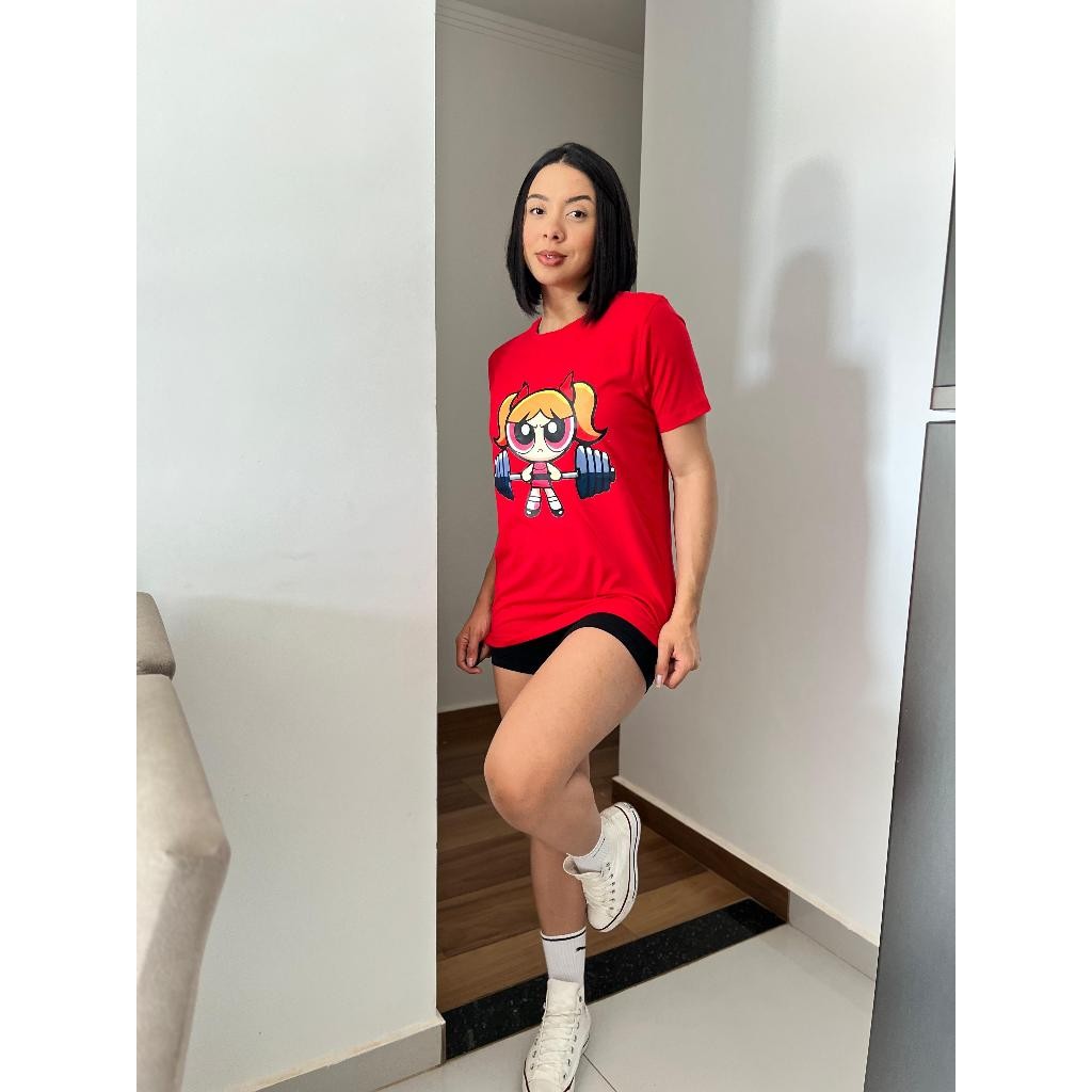 Camiseta Feminina Premium Blusa 100% Algodão Meninas Super Poderosas Florzinha Academia Camisa Academia Barra Treino