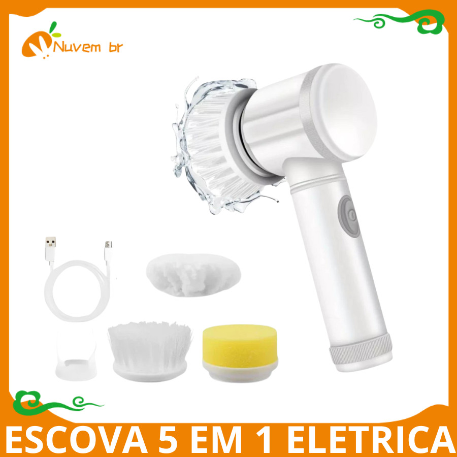 Escova de Limpeza 5 em 1 Eletrica Sem Fio Limpador Multiuso, 3 Tipo De Limpeza Portátil Recarregavel Prática Nuvem
