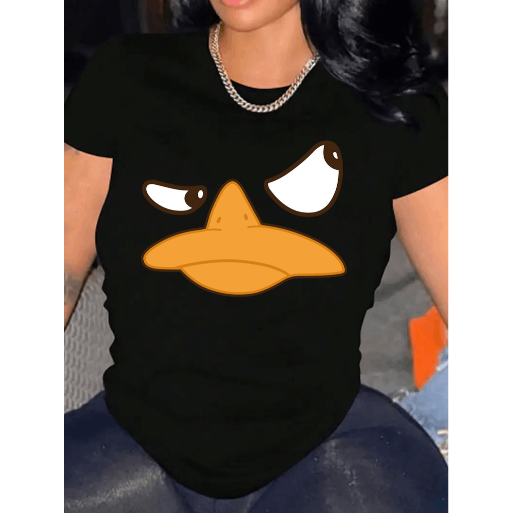 Camiseta Feminina Premium Estampa Pato, Algodão Pesado Confortável, Unissex Oversized 100% Algodão