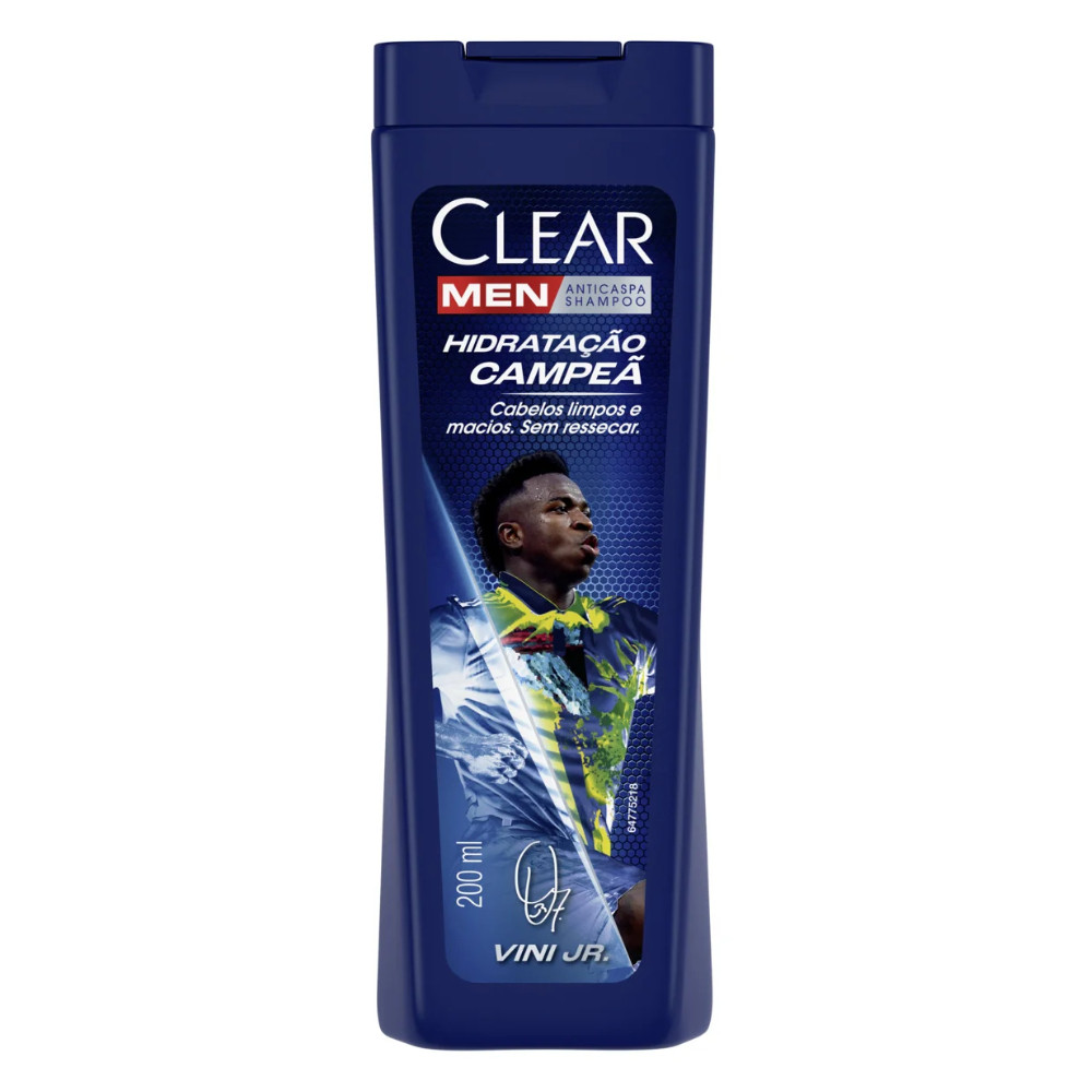 Shampoo Clear Men Anticaspa Hidratação Campeã 200ml | Edição Vini Jr. | Limpeza Profunda, Maciez e Fios Sem Ressecamento em Oferta na Shopee