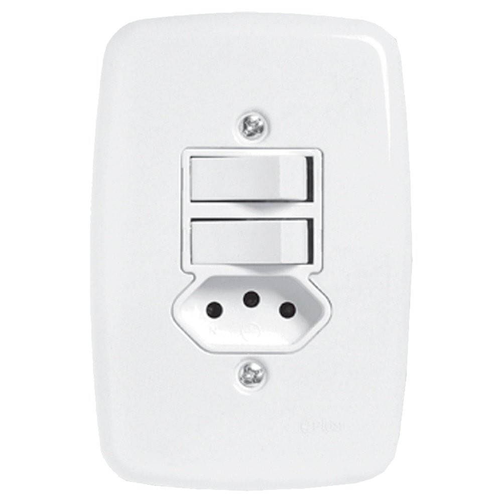 Interruptor Ideale Pluzie 2 Teclas Simples + 1 Tomada 2P+T 10A Com Placa 4x2 em Oferta na Shopee