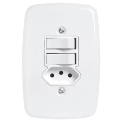 Interruptor Ideale Pluzie 2 Teclas Simples + 1 Tomada 2P+T 10A Com Placa 4x2