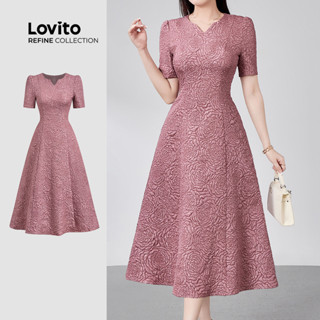 (Lovito Refine) Vestido Elegante Textura Requintada Em Jacquard Na Cor Cinza E Rosa Primavera/verão Mulheres LR18E153 em Oferta na Shopee