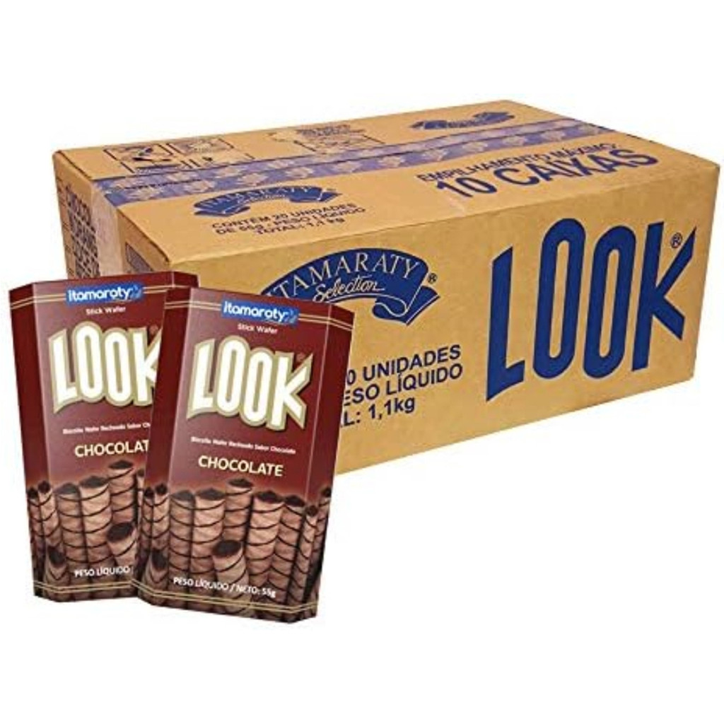 Kit 20 Biscoito Recheado Waffer Sabor Chocolate Stick Look Itamaraty 55g Cada