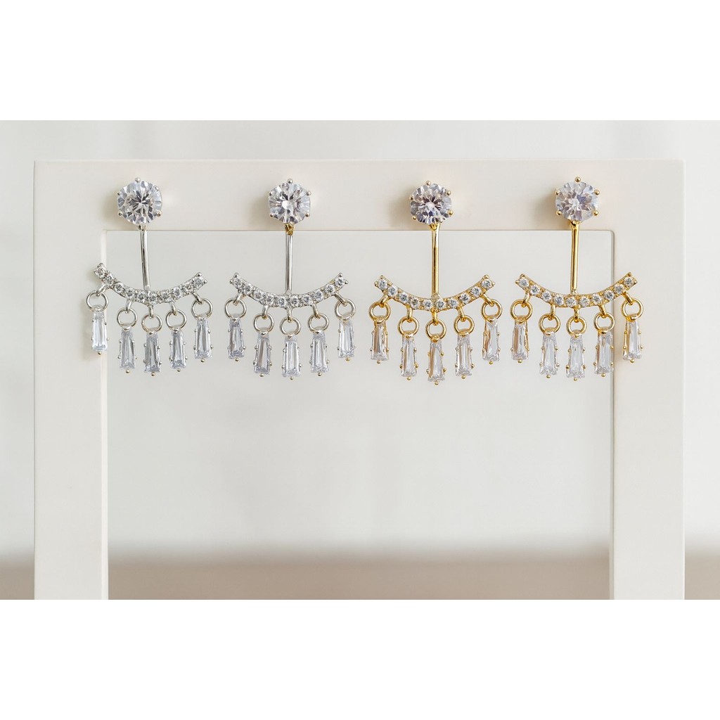 Brincos folheados a ouro e prata com cristal earcuff