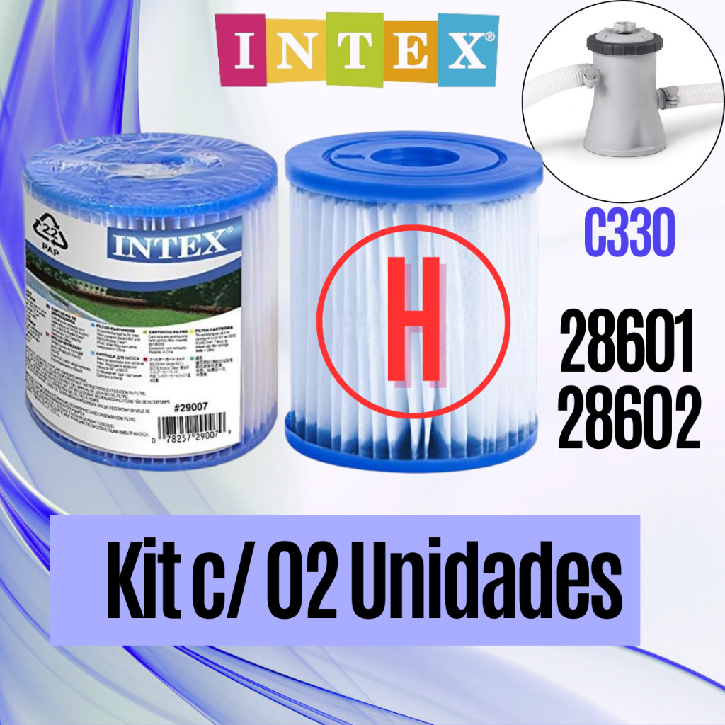 Kit com 02 Unds Cartucho H Refil Filtro p/ Bomba Filtrante 1250 LH de piscina - INTEX