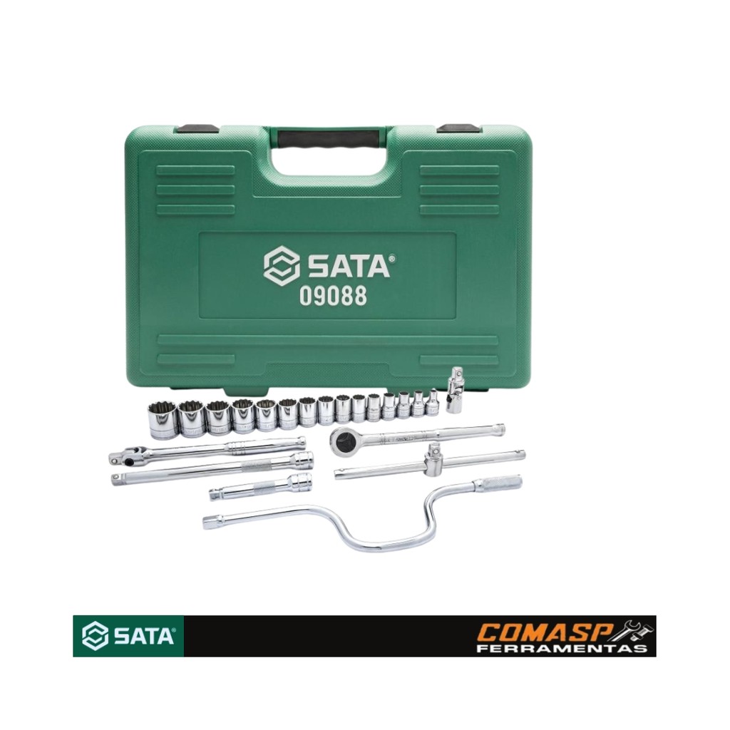 Jogo de Soquetes Estriados SATA 1/2” 22 Peças – ST09088SJ | Profissional & Alta Resistência