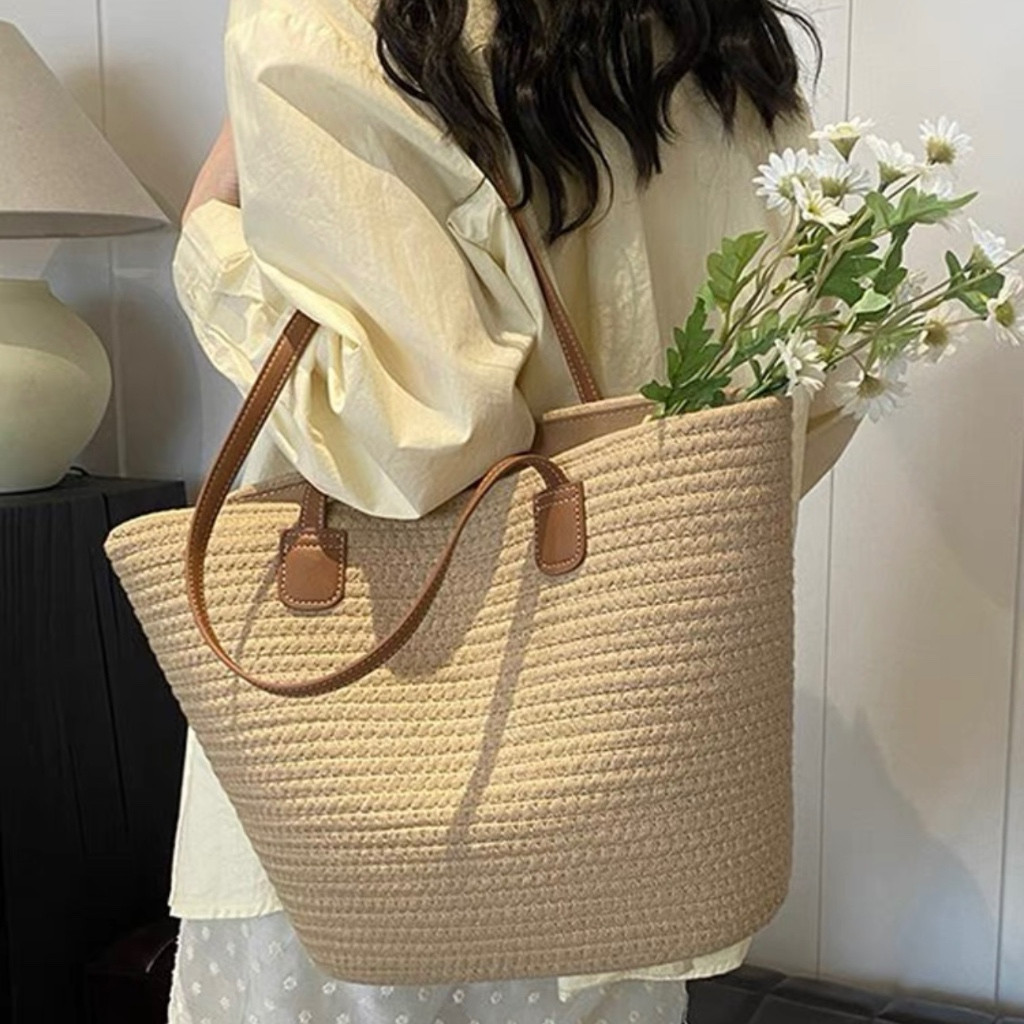 CHENXIAOHONG Bolsa de Palha Feminina – Grande Capacidade, Ombro Portátil, Estilo Casual para Praia