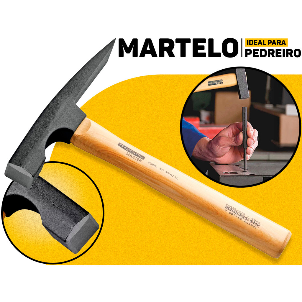 Martelo Pedreiro Tramontina 500g Cabo Madeira Envernizada Ferramenta P/ Construção Obras Reparos em Oferta na Shopee
