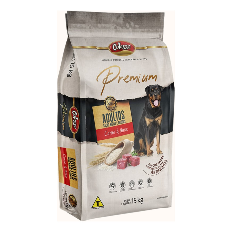 Ração Colosso Premium Para Cães Adultos (Raças Grandes) Carne 15kg