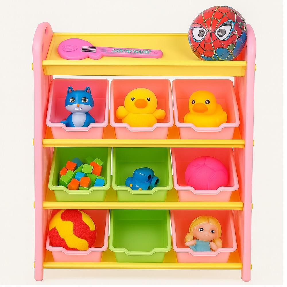 Estante Infantil Colorida Armário 9 Gavetas 4 Prateleiras Organizador Brinquedos Baú Porta Treco Quarto