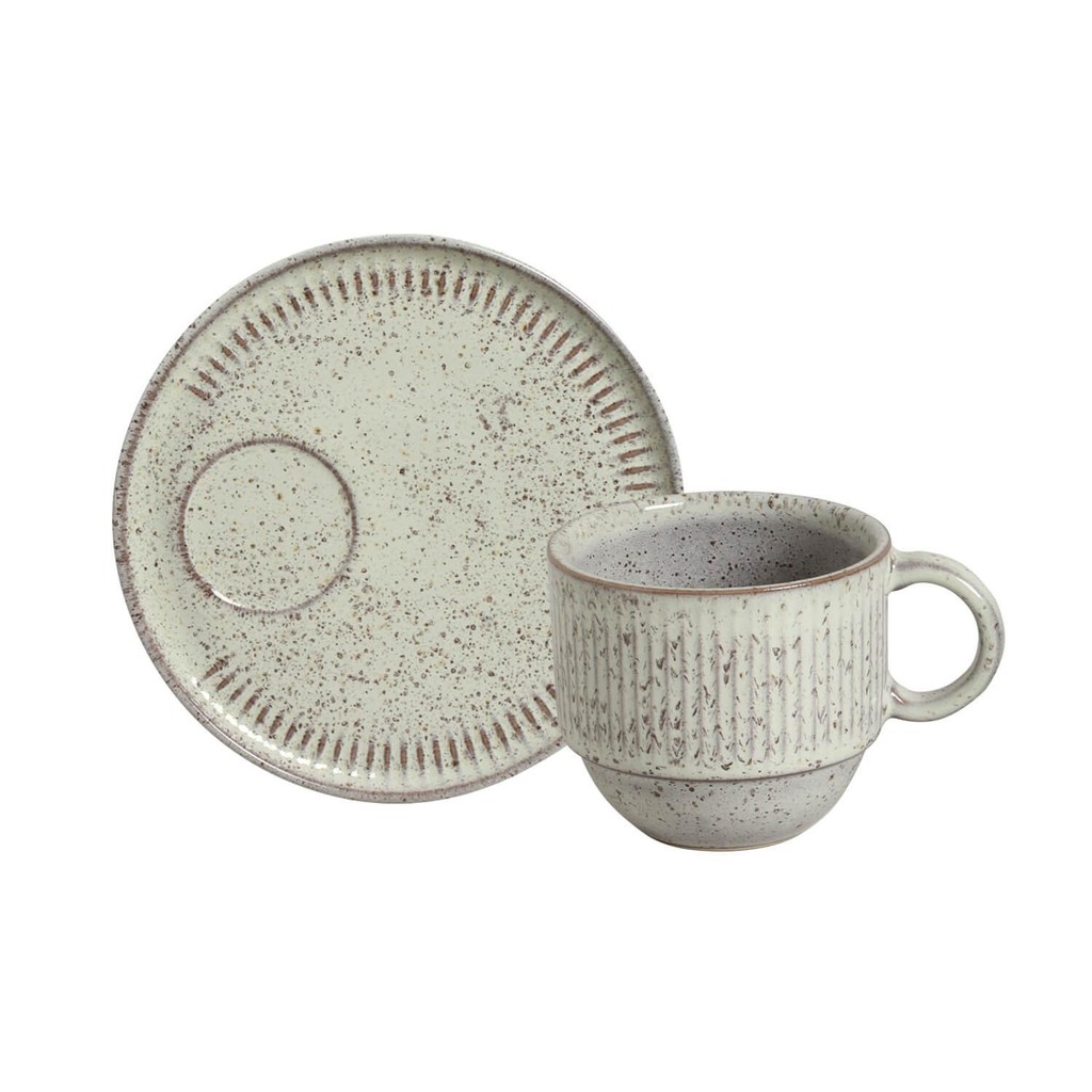 Conjunto com 6 Xícaras de Chá Empilhável com 6 Pires Linhas Pistache 230ml em Oferta na Shopee