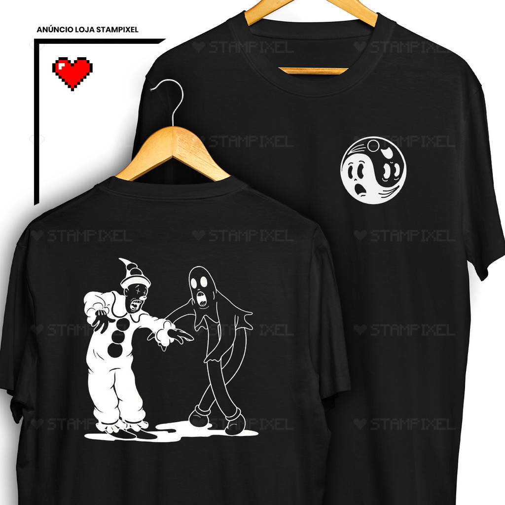 Camisa Yin Yang Koko O Palhaço E Fantasma Frente e Verso Town E Country Blusa Mandrake Streetwear Camiseta 100% Algodão