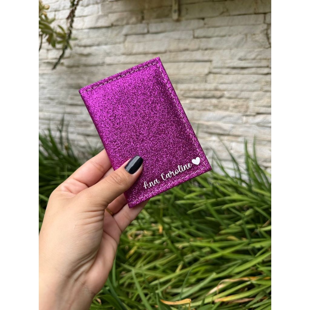 Porta Cartão Bárbara Glitter Personalizado Com Nome Ou Iniciais Em Couro Sintetico em Oferta na Shopee