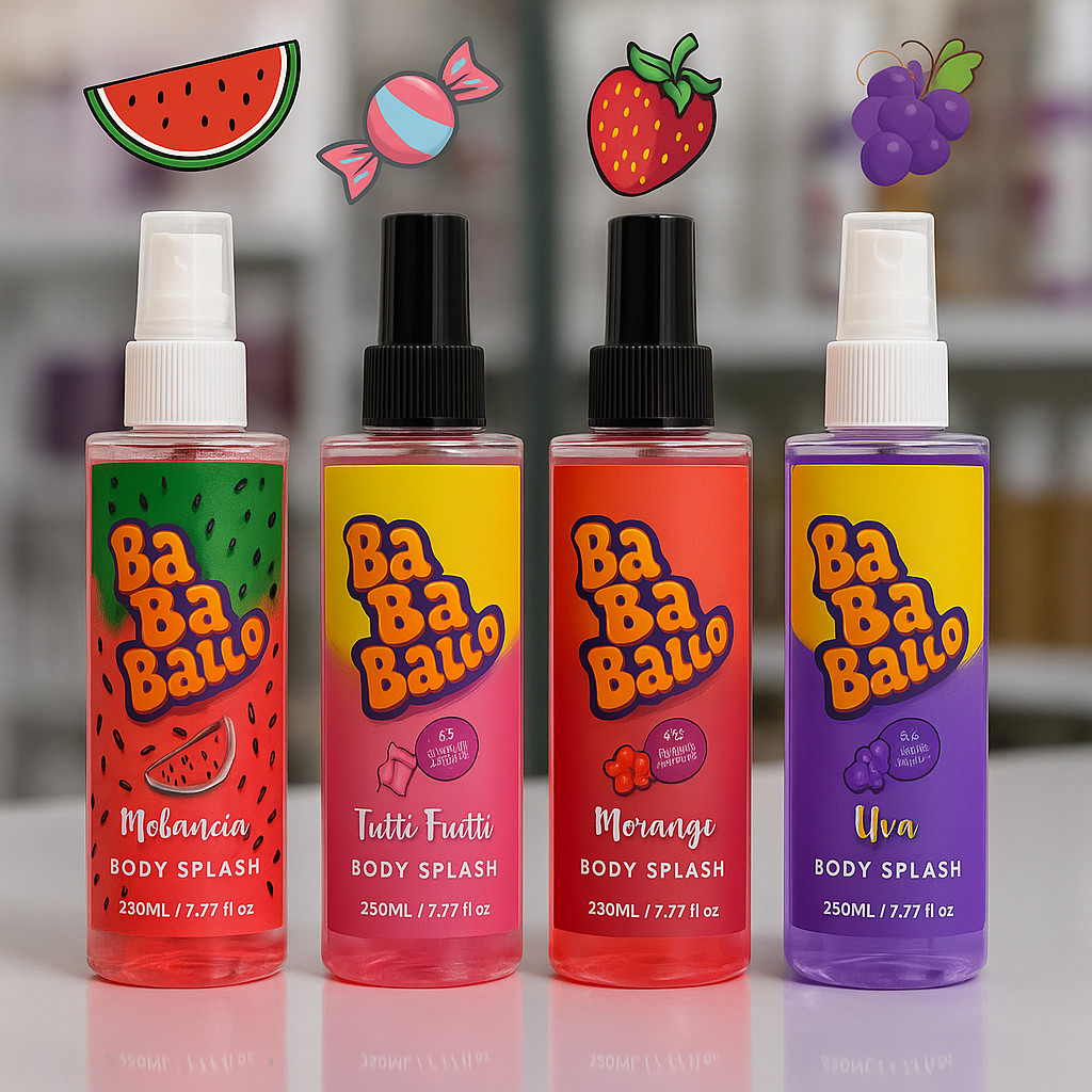 Kit Com 4 Body Splash Corporal 230 ML Com Cheirinho de Chiclete - Melancia - Morango - Banana - Uva em Oferta na Shopee