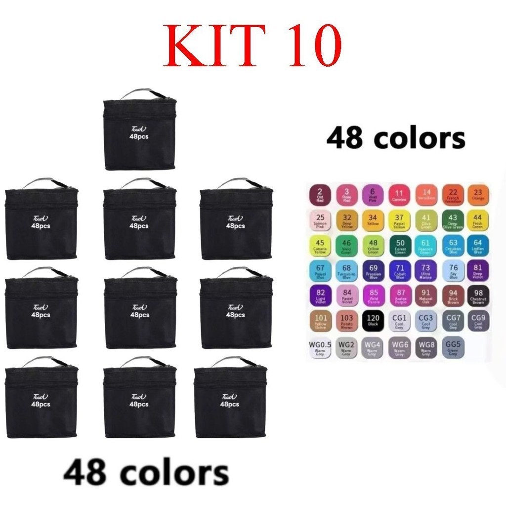 kit 10  Conjunto De Canetas Marcador Permanente Ponta Dupla 48 Cores jorge
