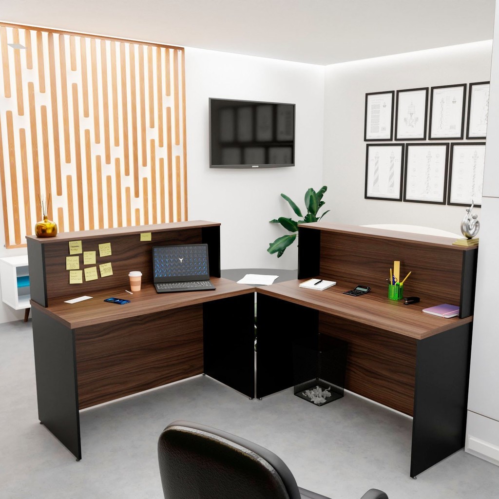 Balcão Atendimento De Canto Em L Recepção Consultório 120x60cm Nogal em Oferta na Shopee