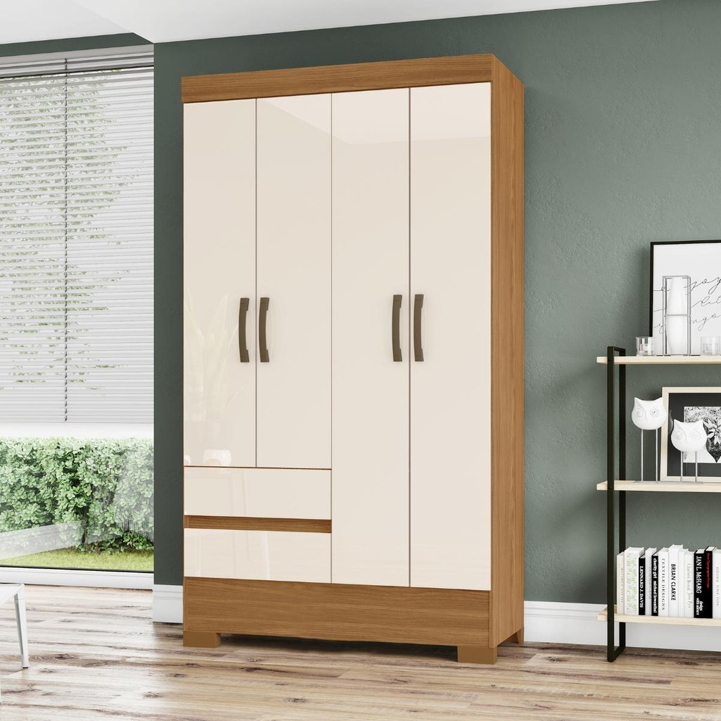 Guarda-roupa Briz Solteiro Com 4 Portas 2 Gavetas Bs02-127 Nature/off White Henn