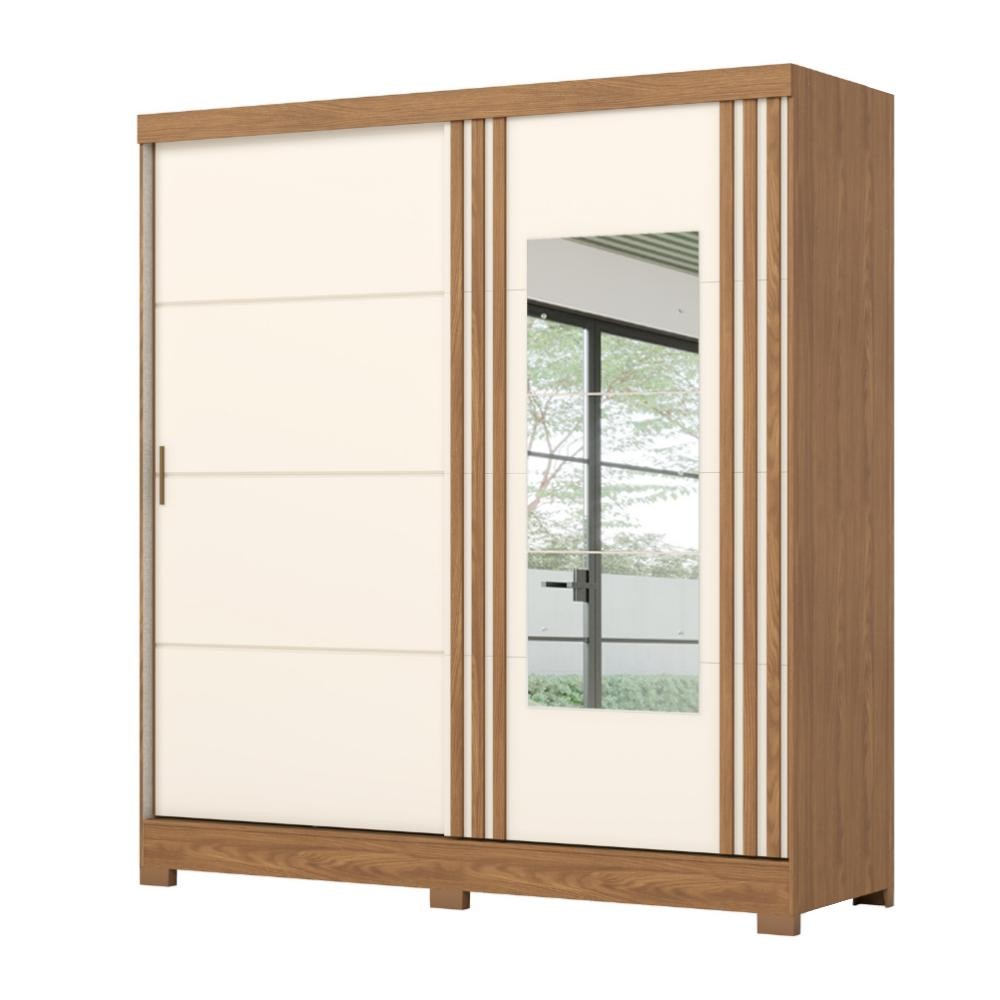 Guarda Roupas Casal 2 Portas de Correr com Espelho Ripado 3 Gavetas Jasmim em Oferta na Shopee