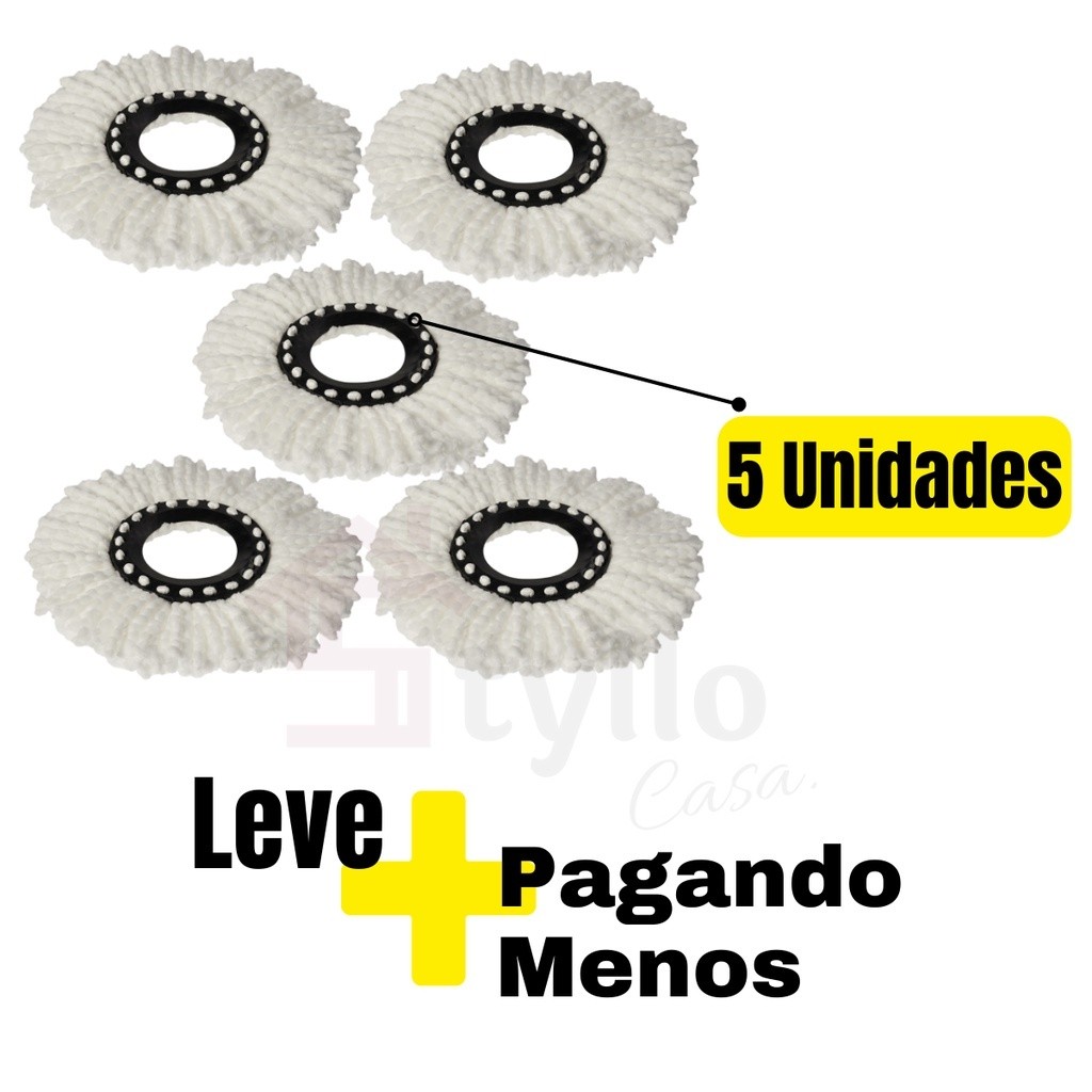 5 Refil Mop Giratório 360 Esfregão Universal 16 Cm Original