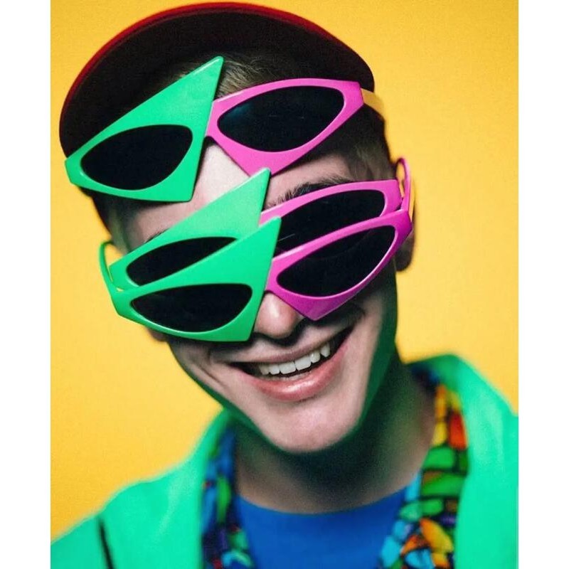 Óculos de Sol Verde e Vermelho, Óculos de Festa Elegantes, Óculos de Sol Hip Hop Únicos Y2K Roy Purdy, Óculos Engraçados