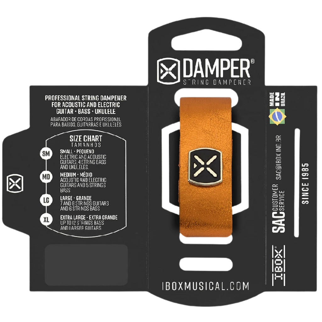 Abafador Damper Laranja Metálico DMMD03 Ibox Couro Tag Metal MD Médio Guitarra Violão Baixo 5 Cordas
