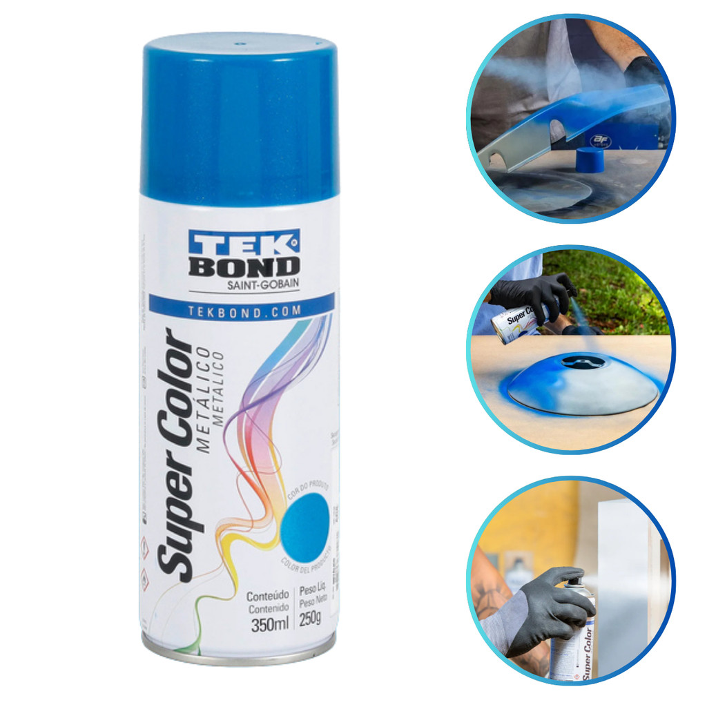Tinta Spray Aerossol Tekbond Metálica Super Color Azul Metálico 350ml  250g em Oferta na Shopee