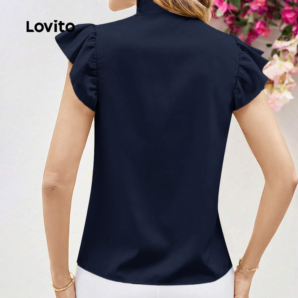 Detalhes do Lovito Blusa De Verão Feminina Em Renda E Babados L123ED065