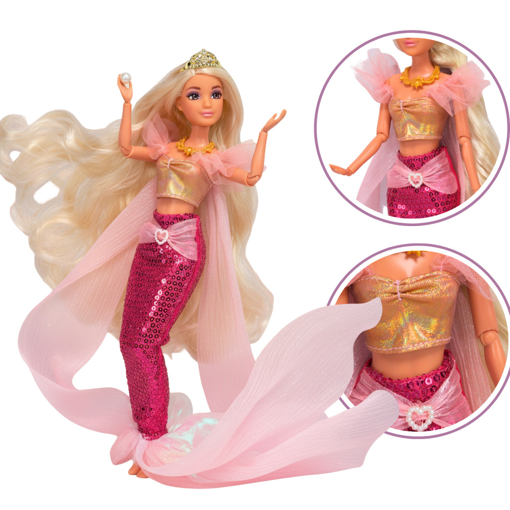 Boneca Anlily Coleção Princesa Sereia e Acessórios Rosa - Castela