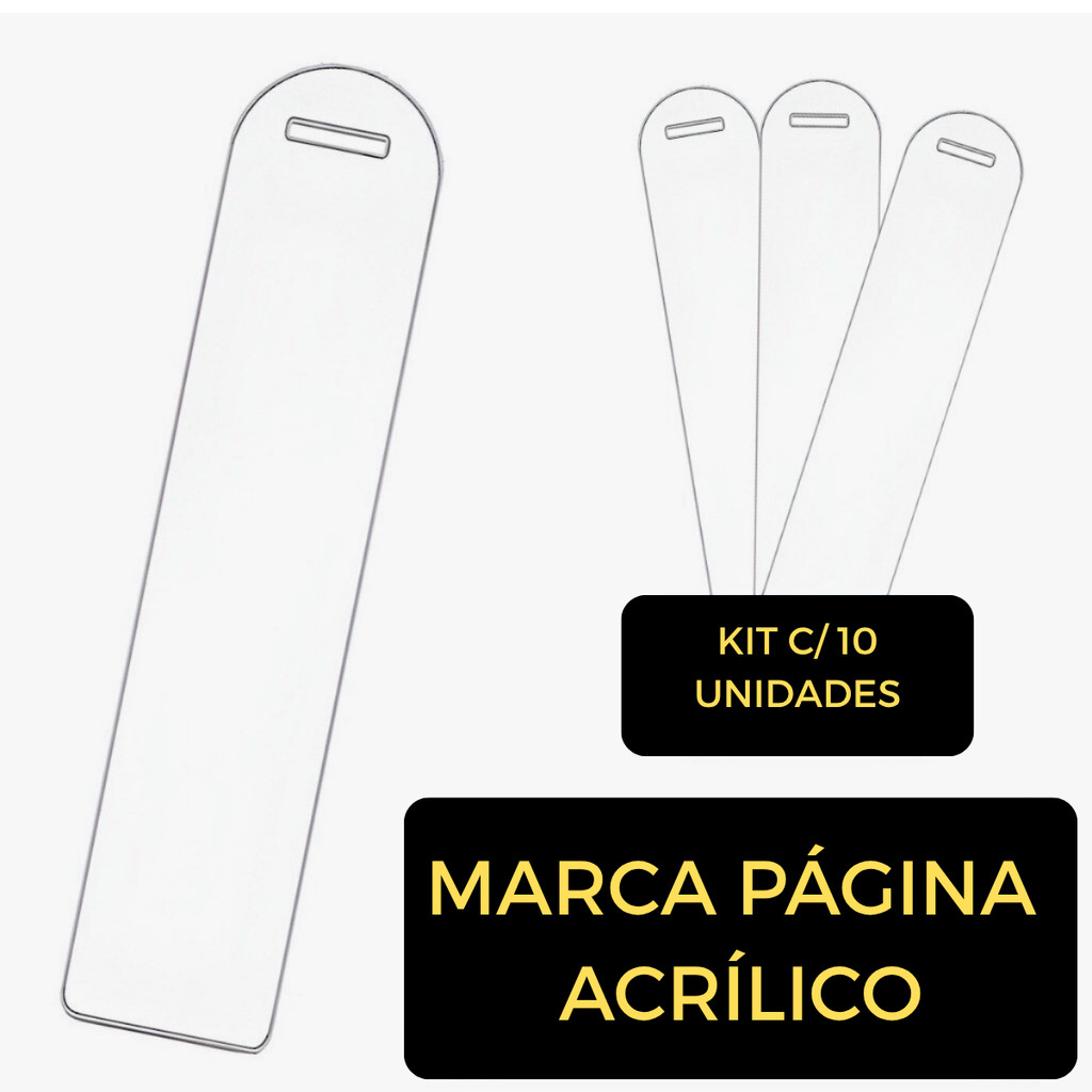 Kit 10 Marca Página de Acrílico Transparente Liso para Leitura e Livros