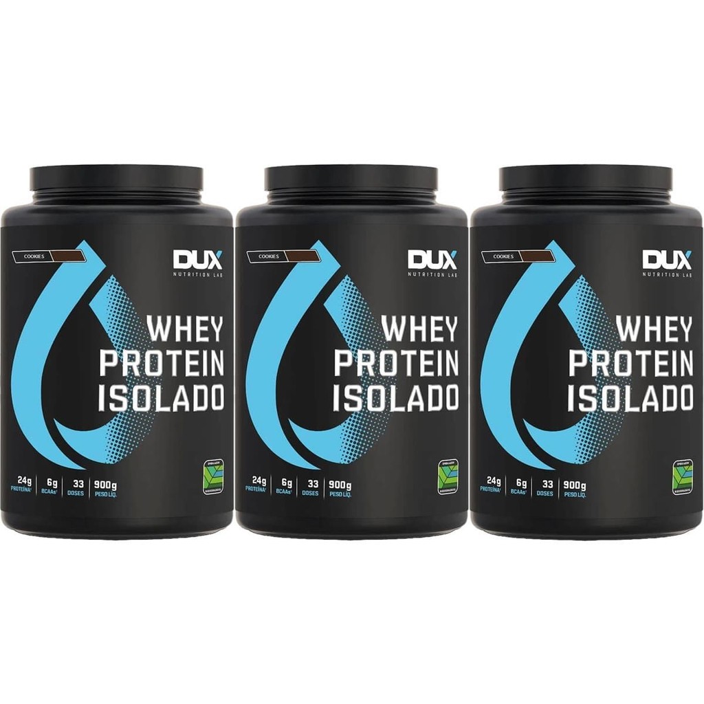 Kit 3X Whey Protein Isolado - 900g Cookies - Dux Nutrition