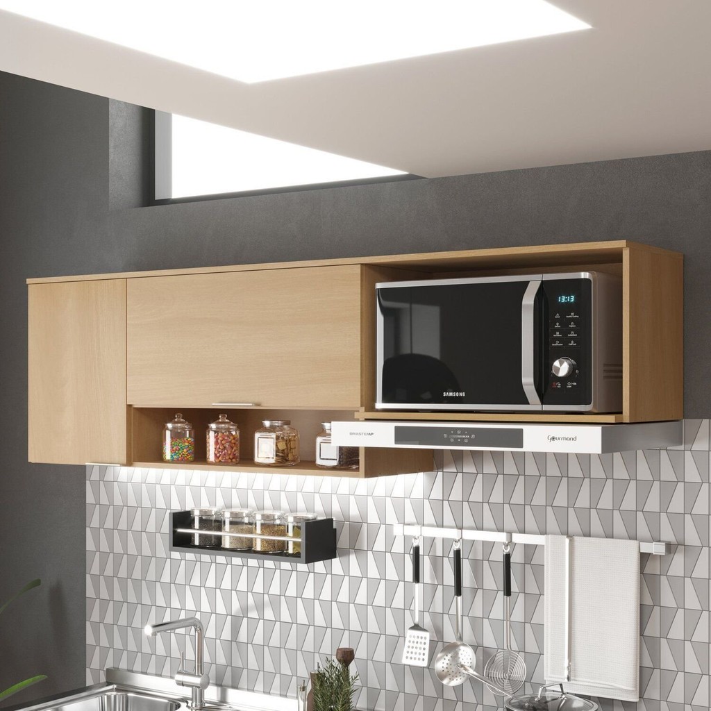 Armário Aéreo de Cozinha 190cm 2 Portas Alice Tauari Ambar em Oferta na Shopee