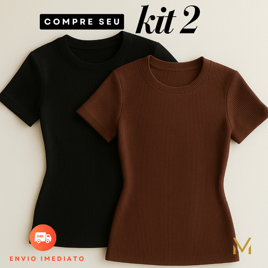 Kit 2 Blusa Feminina Estilosa Ribana Canelado Casual Tendência Verão em Oferta na Shopee