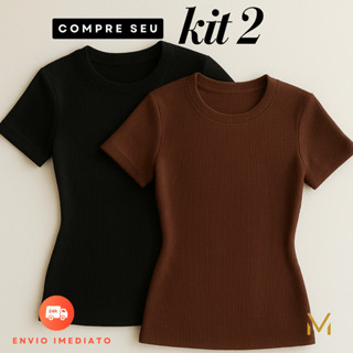 Kit 2 Blusa Feminina Estilosa Ribana Canelado Casual Tendência Verão em Oferta na Shopee
