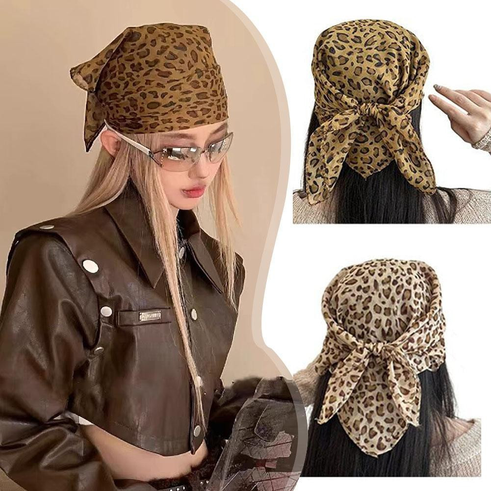Lenço com Estampa de Leopardo Estilo Y2k para Garotas Modernas, Acessório Doce e Estiloso, Lenço de Cabeça Y6b6