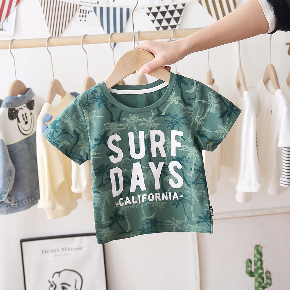Crianças estilo de férias puro algodão estiramento manga curta camiseta pequeno médio-pequeno meninos verão refrescante 