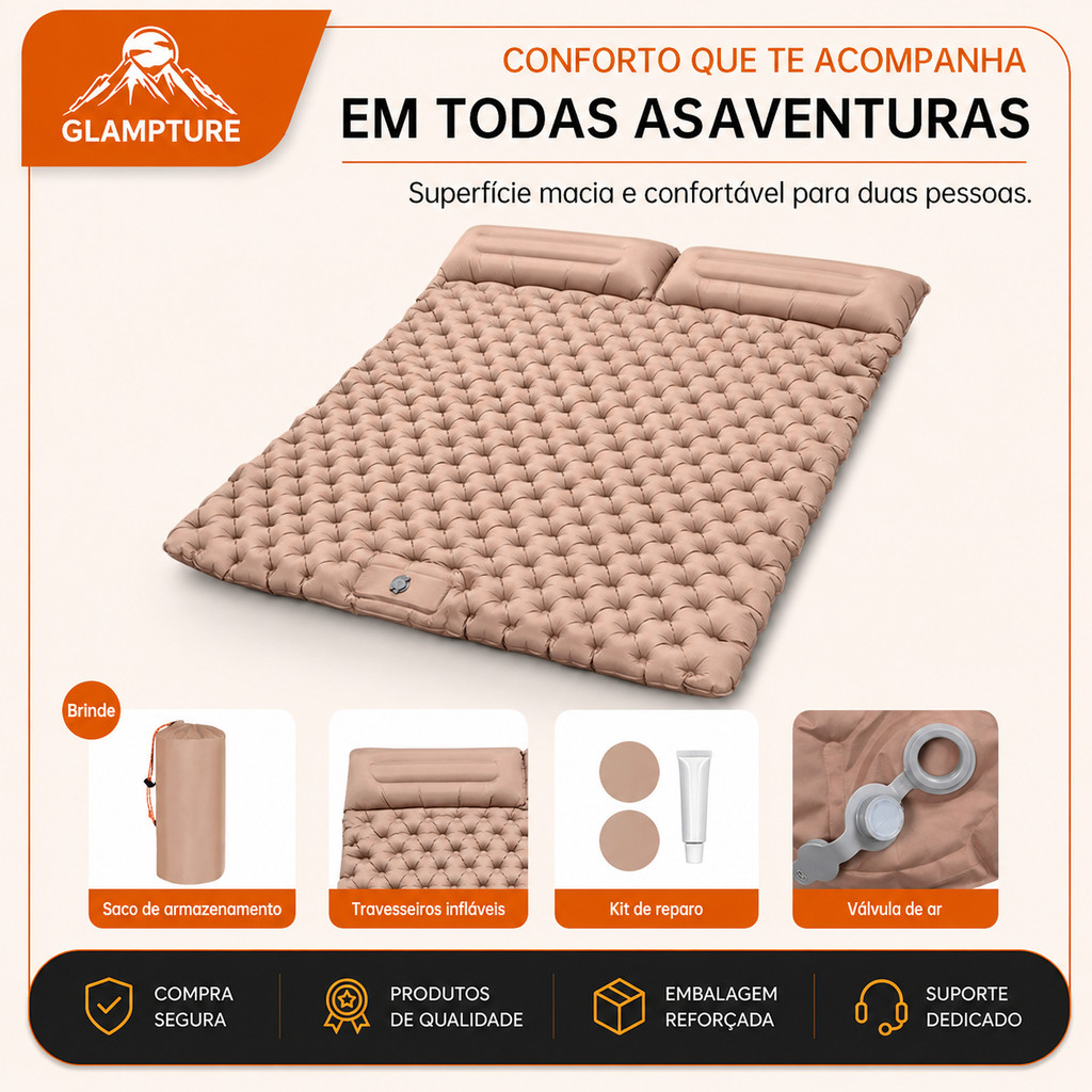 Colchão Inflável Automático De Casal Sleeping Pad Ar Externo Portátil De Acampamento 200*120*5 Cm Com Travesseiro