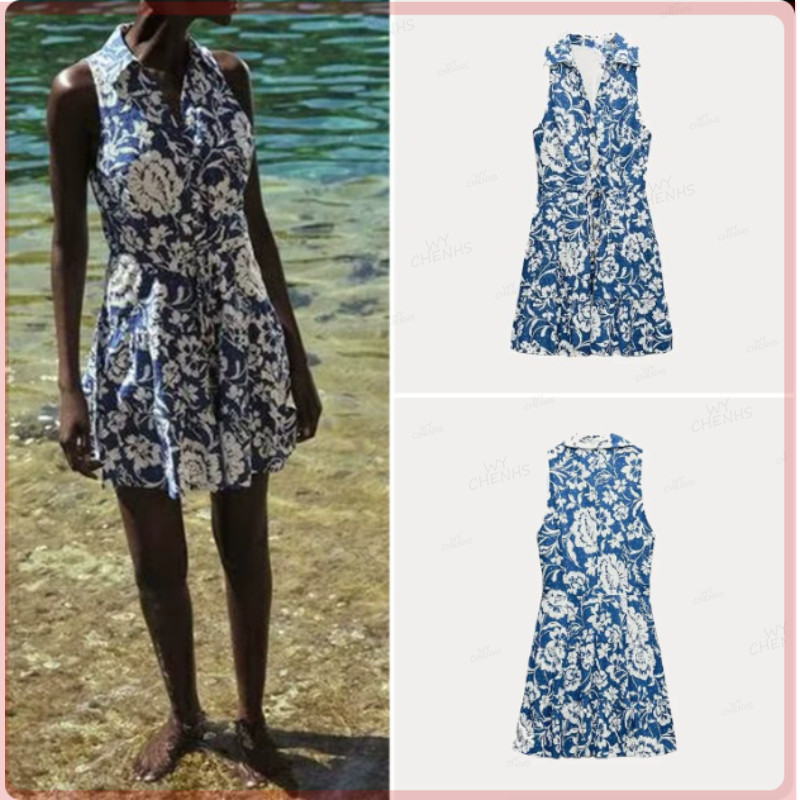Camisa feminina europeia americana oca bordada com cadarço estilo vestido sem mangas saia curta 3203722