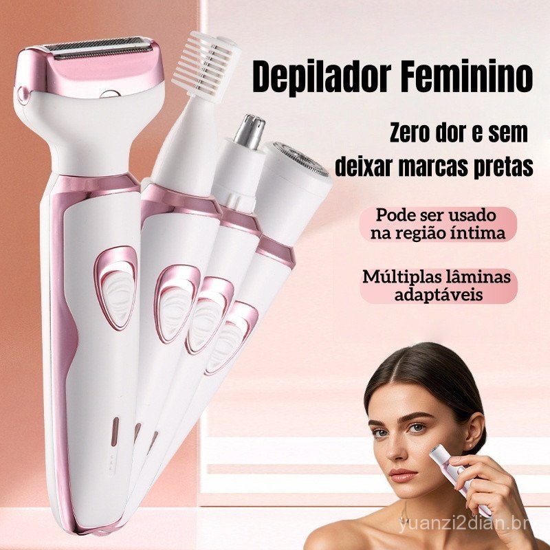 Epilador Feminino 4 em 1 ​ ​   Remoção de pelos do corpo ​     Portátil ​ ​     Recarregável ​ ​   USB ​     Aparador Fá