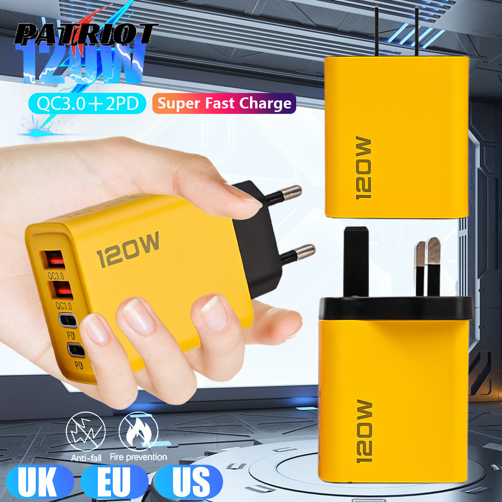 Plugue De Carregamento Rápido USB 4 Em 1 PD 120W-Para Tomada Eua Ue Reino Unido-Adaptador Multiportas Carga Duplo Energi