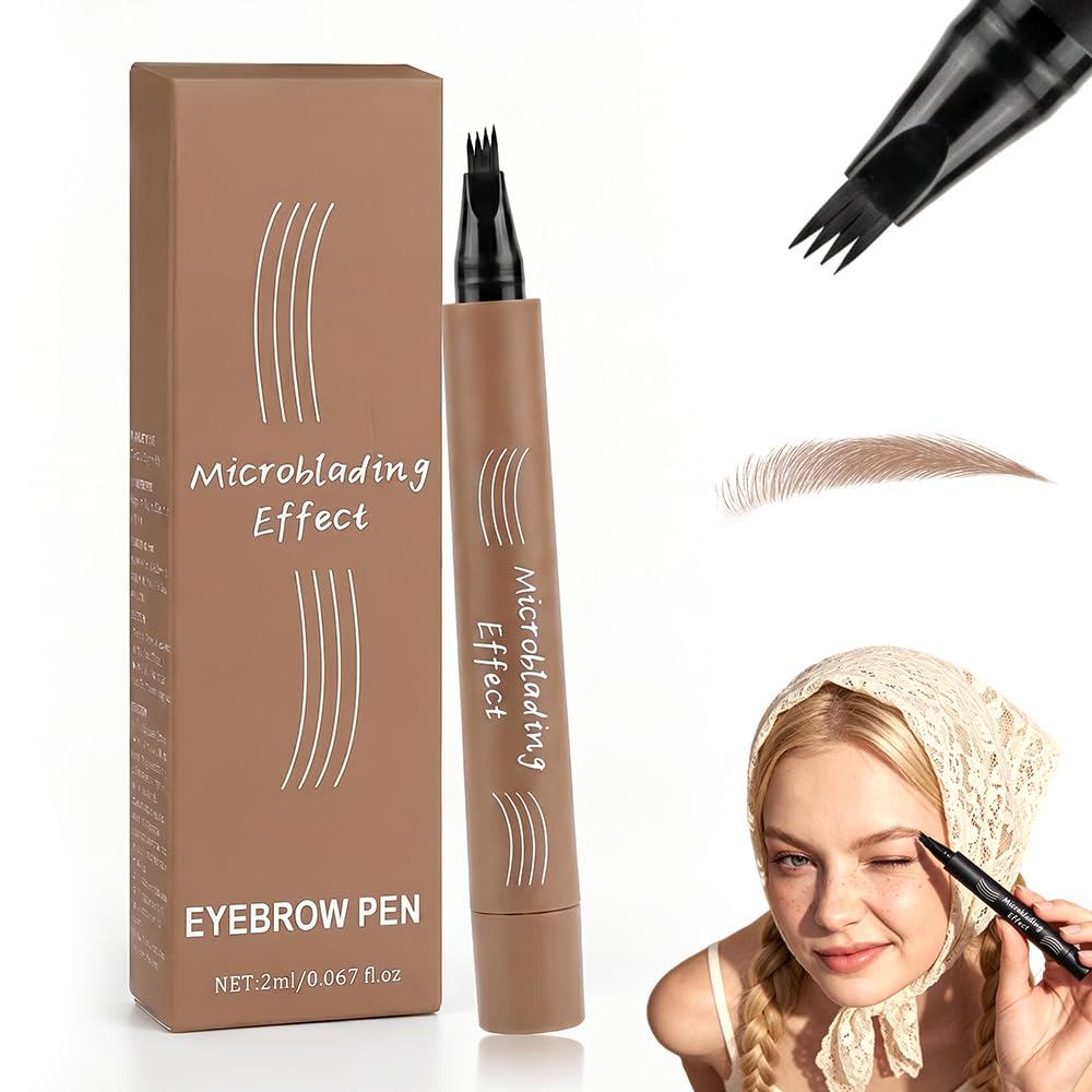 2026 Nova Caneta de Microblading para Sobrancelhas com 4 Pontas, à Prova d'Água, Gel para Sobrancelhas em Tom Marrom Esc