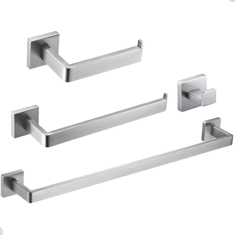 Acessórios Banheiro 4 Aço Inox Escovado Quadrado Luxo Toalheiro Papeleira Gancho Premium Moderno