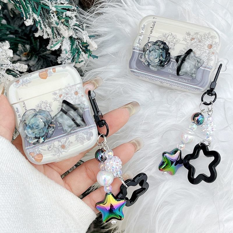 Capa para fones de ouvido com borda ondulada, estrela de flor 3D e pingente para AirPods 1/2, AirPods 3, AirPods 4, Pro